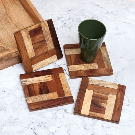 Handcrafted Modern Wooden Coasters for Decor - Pack of 4